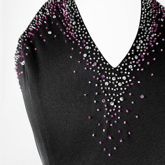 Vintage Y2K 90s Black Purple V-Neck Beaded Bodycon Maxi Formal Prom Dress Size M - Picture 8 of 8